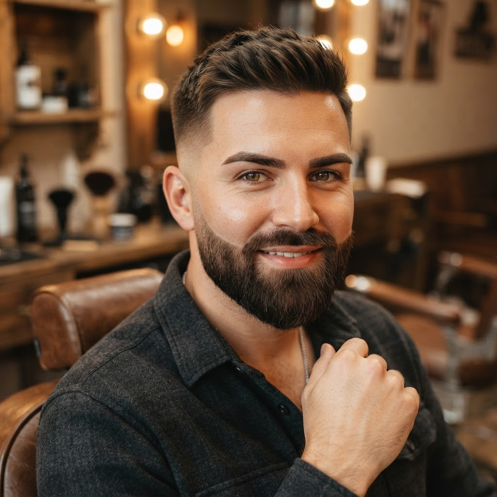 Neatly trimmed and shaped beard